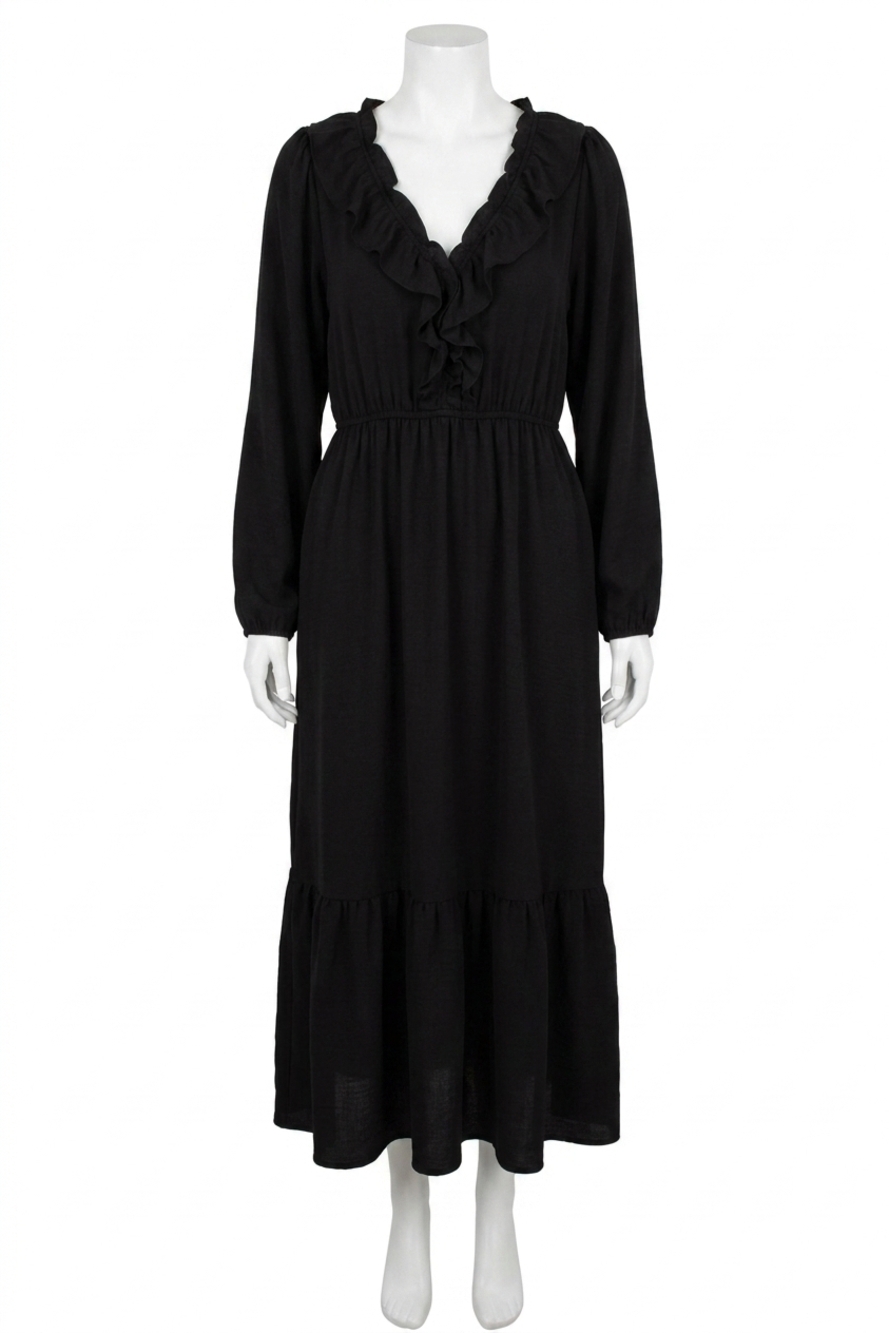 NEW HAPTICS warm welcome v-neck midi dress in black